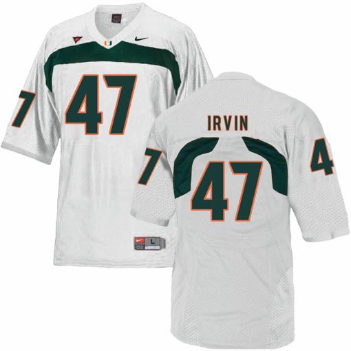 Men's Miami Hurricanes #47 Irvin NCAA College Football Jersey White