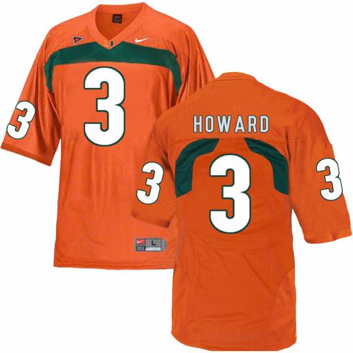 Men's Miami Hurricanes #3 Howard NCAA College Football Jersey Orange