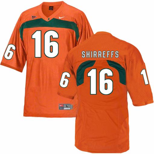 Men's Miami Hurricanes #16 Shirreffs NCAA College Football Jersey Orange