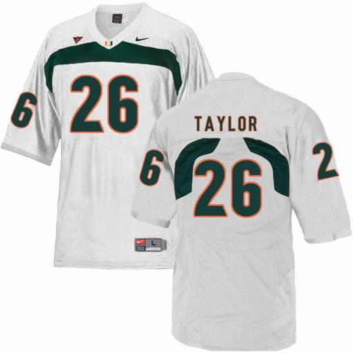 Men's Miami Hurricanes #26 Sean Tayloy NCAA College Football Jersey White