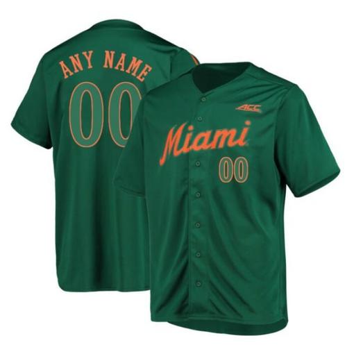 Men's Custom Miami Hurricanes Jersey Name and Number Baseball NCAA College Green