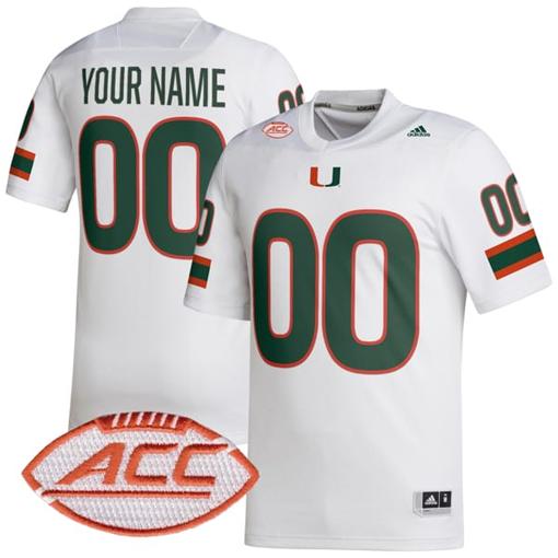 Men's Custom Miami Hurricanes Jersey Name and Number College Football White Away Game All Stitched