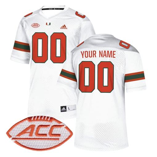 Men's Custom Miami Hurricanes Jersey Name and Number College Football White All Stitched