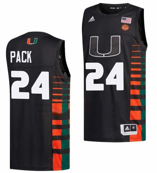 Men's Nijel Pack Jersey Miami Hurricanes College Basketball Black #24