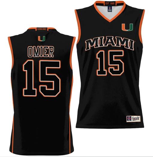 Men's Norchad Omier Jersey #15 Miami Hurricanes NIL College Basketball Lightweight Black