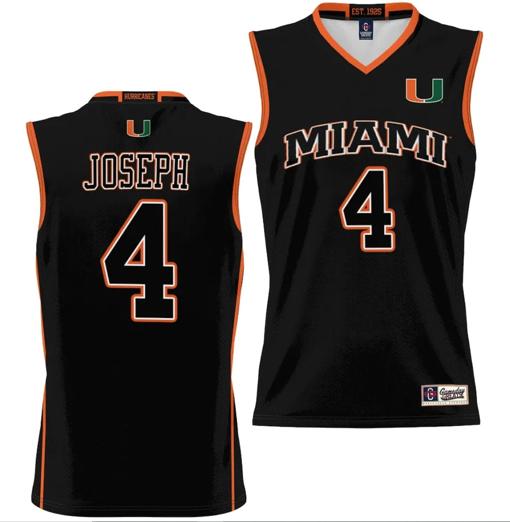 Men's Bensley Joseph Jersey #4 Miami Hurricanes NIL College Basketball Lightweight Black