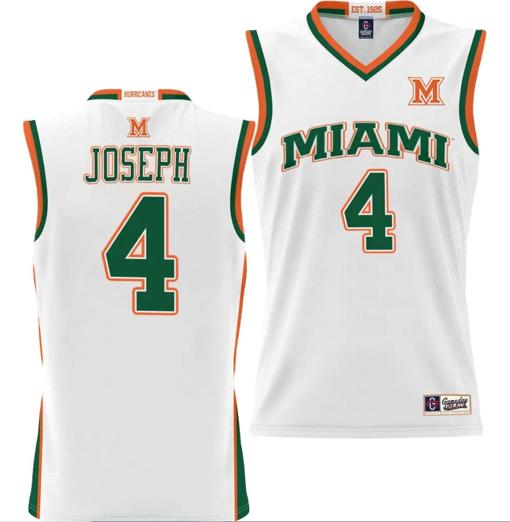 Men's Bensley Joseph Jersey #4 Miami Hurricanes NIL College Basketball Lightweight White