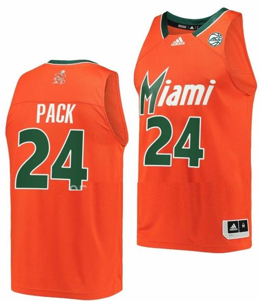 Men's Nijel Pack Jersey Miami Hurricanes College Basketball Reverse Retro Orange #24