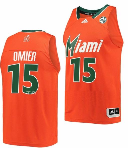 Men's Norchad Omier Jersey Miami Hurricanes College Basketball Reverse Retro Orange #15