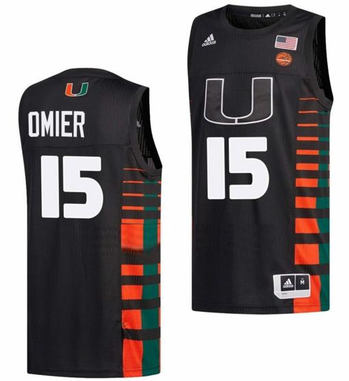 Men's Norchad Omier Jersey Miami Hurricanes College Basketball Black #15