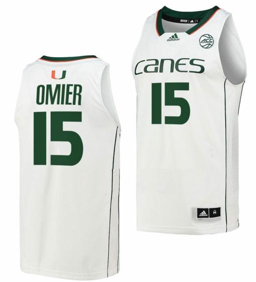 Men's Norchad Omier Jersey Miami Hurricanes College Basketball White #15