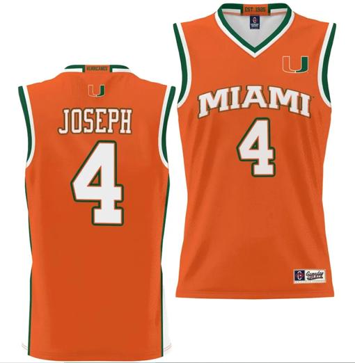 Men's Bensley Joseph Jersey #4 Miami Hurricanes NIL College Basketball Lightweight Orange