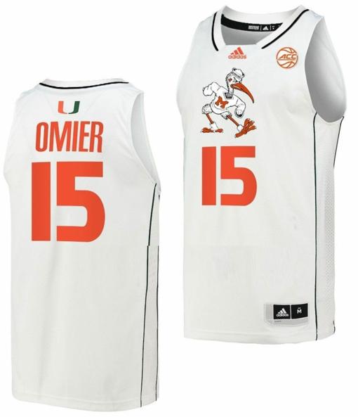 Men's Norchad Omier Jersey Miami Hurricanes College Basketball ACC White #15