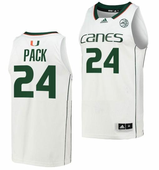 Men's Nijel Pack Jersey Miami Hurricanes College Basketball Home White #24