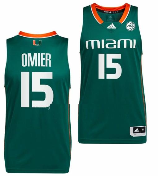 Men's Norchad Omier Jersey Miami Hurricanes College Basketball Green #15