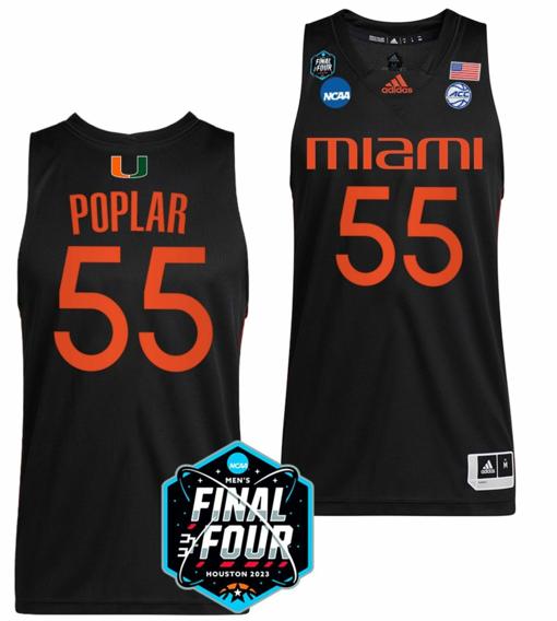 Men's Wooga Poplar Jersey Miami Hurricanes 2023 NCAA Final?Four Black College Basketball #55