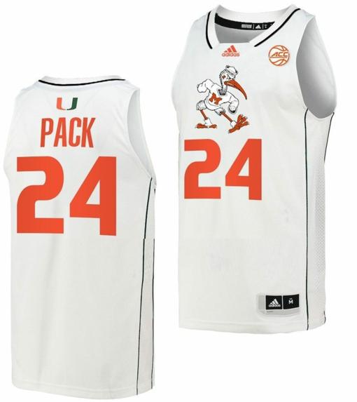 Men's Nijel Pack Jersey Miami Hurricanes College Basketball White #24