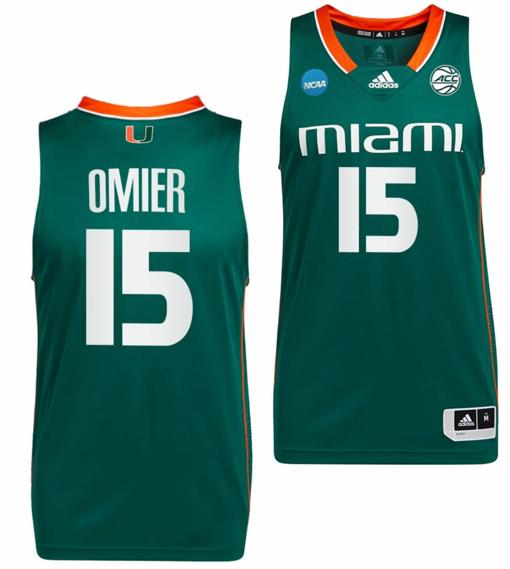 Men's Norchad Omier Jersey #15 Miami Hurricanes 2023 NCAA March Madness Green College Basketball