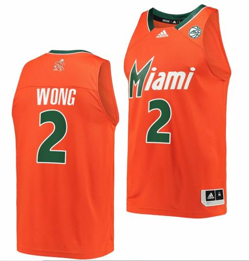 Men's Isaiah Wong Jersey Miami Hurricanes College Basketball Reverse Retro Orange #2