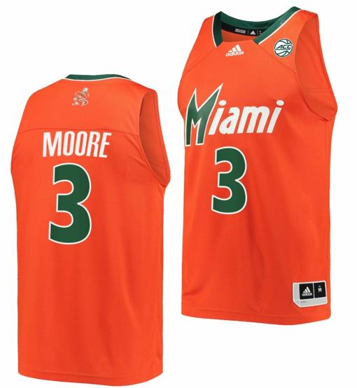 Men's Charlie Moore Jersey Miami Hurricanes College Basketball Reverse Retro Orange #3