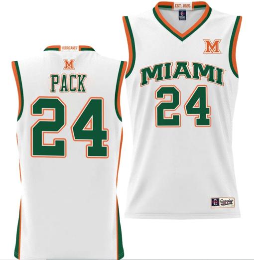 Men's Nijel Pack Jersey #24 Miami Hurricanes NIL College Basketball Lightweight White