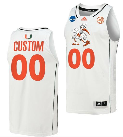 Men's Custom Miami Hurricanes Jersey Name And Number College Basketball March Madness White