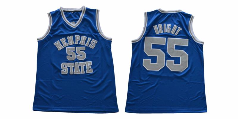 Men's Memphis Tigers #55 Wright NCAA Basketball Jersey Blue