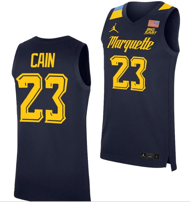 Men's Marquette Golden Eagles Jamal Cain Jersey #23 College Basketball Blue