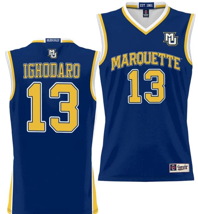 Men's Oso Ighodaro Jersey #13 Marquette Golden Eagles NIL Basketball Lightweight Navy