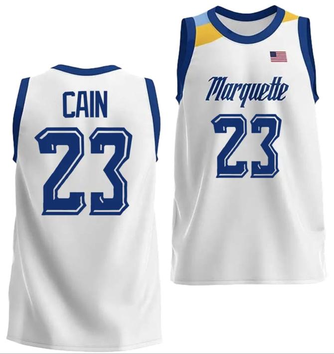 Men's Marquette Golden Eagles Jamal Cain Jersey #23 College Basketball White