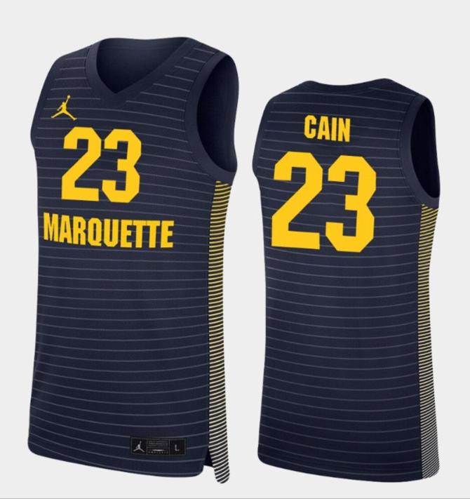 Men's Marquette Golden Eagles Jamal Cain Jersey #23 College Basketball Navy