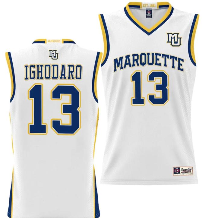 Men's Oso Ighodaro Jersey #13 Marquette Golden Eagles NIL Basketball Lightweight White