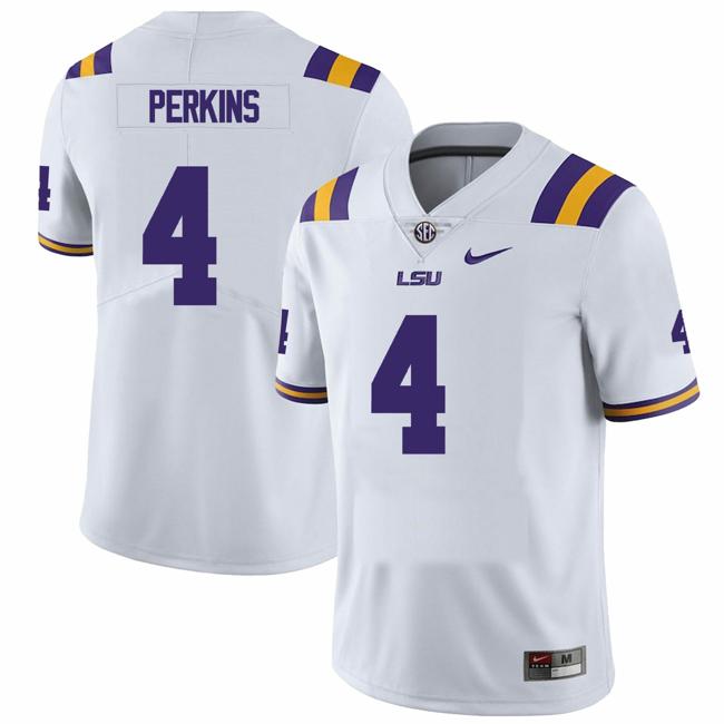 Men's LSU Tigers Harold Perkins Jersey #4 College Football White