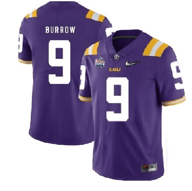 Men's LSU Tigers #9 Joe Burrow Football Jersey Purple Diamond Quest