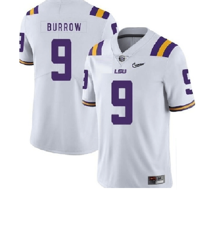 Men's LSU Tigers #9 Joe Burrow Football Jersey White Diamond Quest