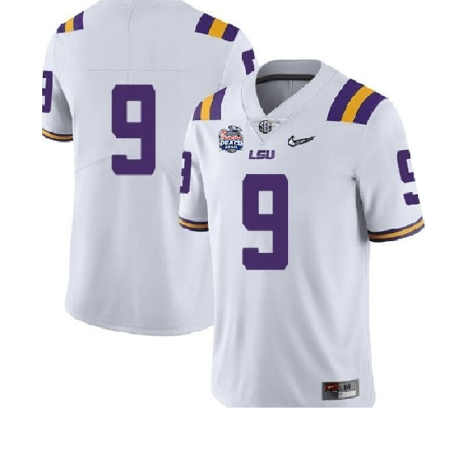 Men's LSU Tigers NO NAME #9 NCAA Football Jersey White Diamond Quest