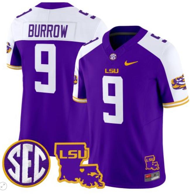 Men's Joe Burrow Jersey #9 LSU Tigers 2024 Louisiana Patch Vapor Limited College Football Stitched Purple Alternate