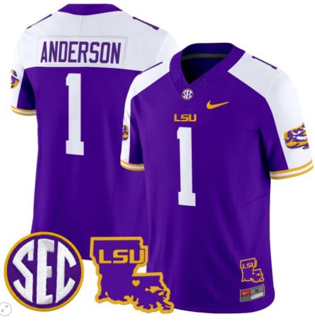 Men's Aaron Anderson Jersey #1 LSU Tigers 2024 Louisiana Patch Vapor Limited College Football Stitched Purple Alternate