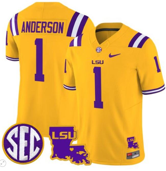 Men's Aaron Anderson Jersey #1 LSU Tigers 2024 Louisiana Patch Vapor Limited College Football Stitched Gold