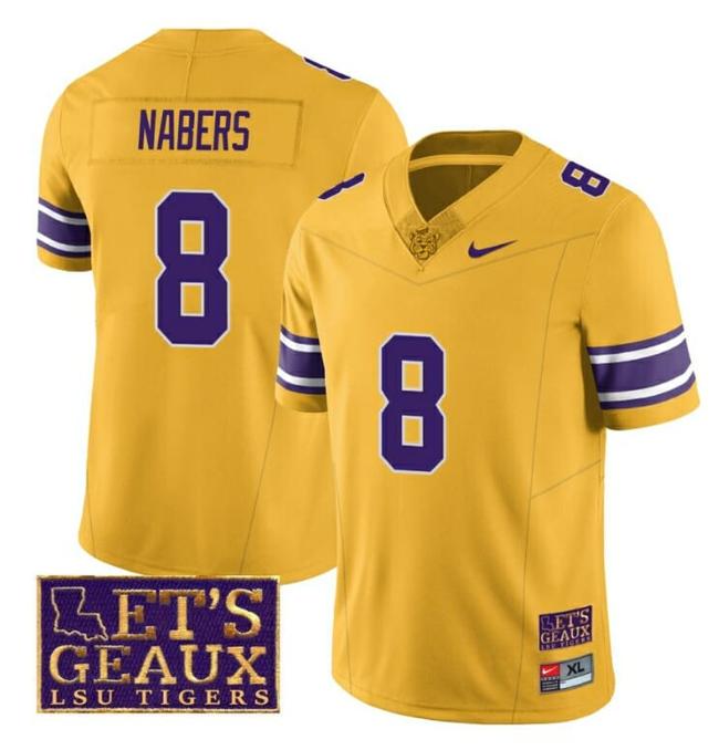 Men's Lsu Tigers Malik Nabers Jersey #8 College Football Let's Geaux Patch Stitched Yellow