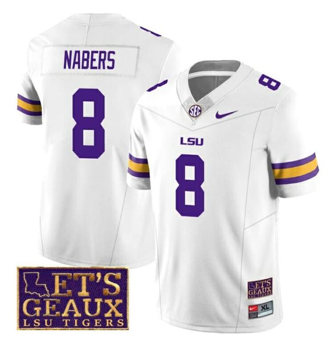 Men's Lsu Tigers Malik Nabers Jersey #8 College Football Let's Geaux Patch Stitched White