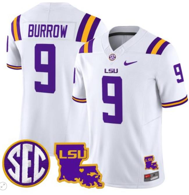 Men's Joe Burrow Jersey #9 LSU Tigers 2024 Louisiana Patch Vapor Limited College Football Stitched White