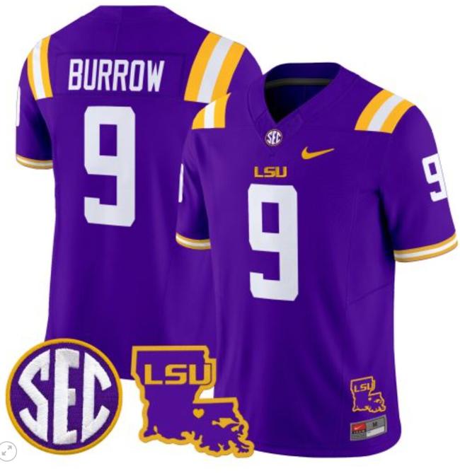 Men's Joe Burrow Jersey #9 LSU Tigers 2024 Louisiana Patch Vapor Limited College Football Stitched Purple