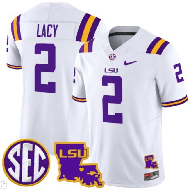 Men's Kyren Lacy Jersey #2 LSU Tigers 2024 Louisiana Patch Vapor Limited College Football Stitched White