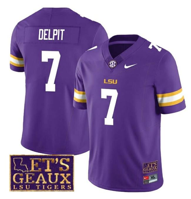 Men's Lsu Tigers Grant Delpit Jersey #7 College Football Let's Geaux Patch Stitched Purple