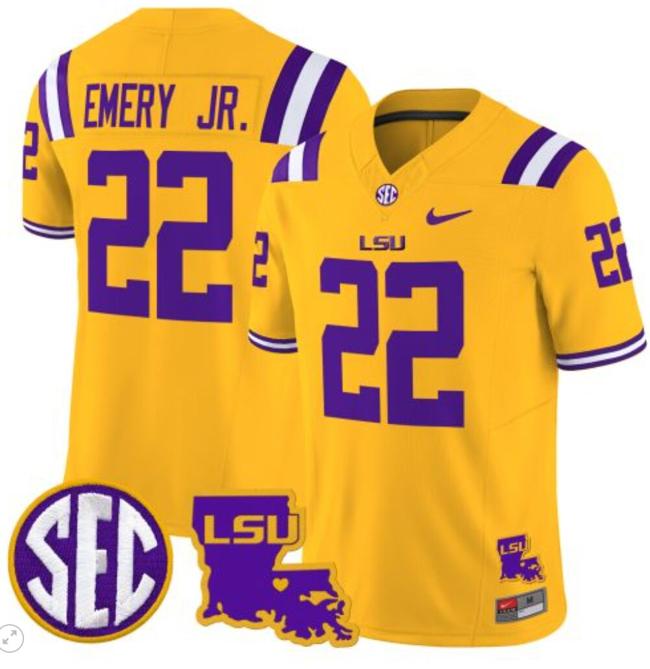 Men's John Emery Jr Jersey #22 LSU Tigers 2024 Louisiana Patch Vapor Limited College Football Stitched Gold