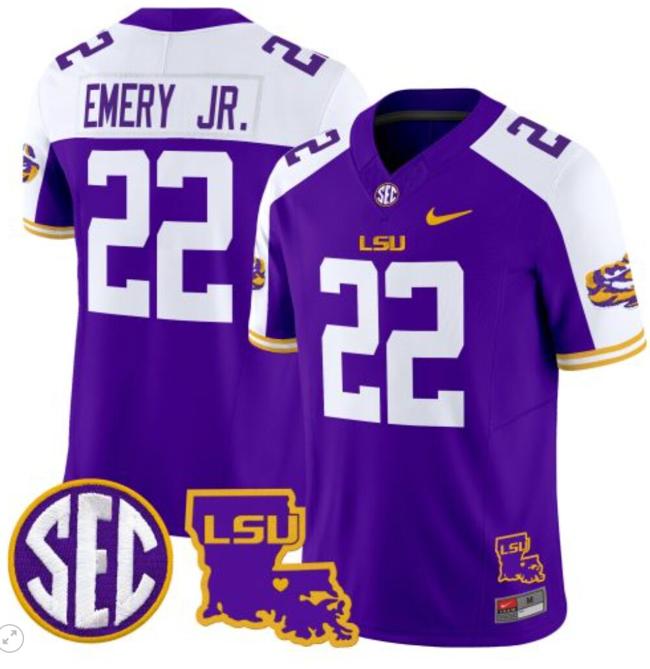 Men's John Emery Jr Jersey #22 LSU Tigers 2024 Louisiana Patch Vapor Limited College Football Stitched Purple Alternate