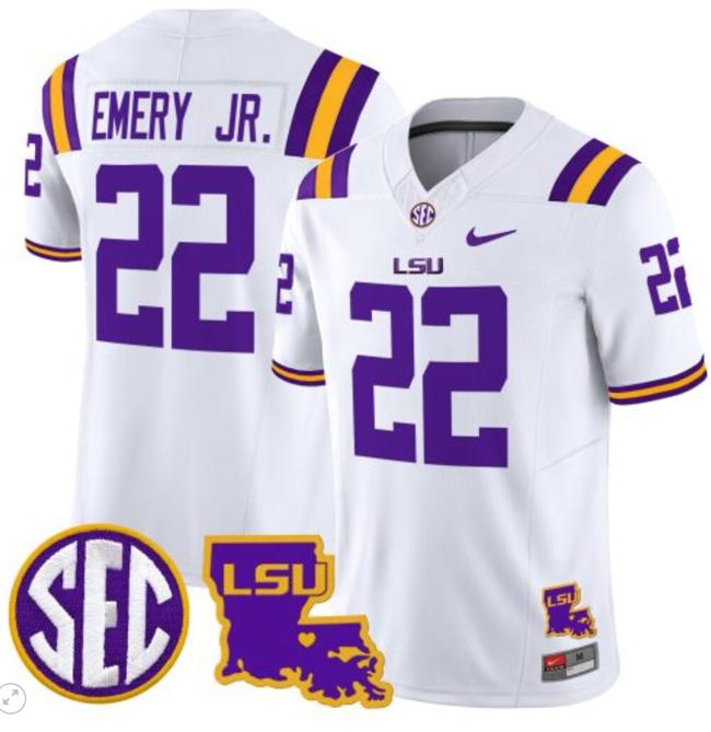 Men's John Emery Jr Jersey #22 LSU Tigers 2024 Louisiana Patch Vapor Limited College Football Stitched White