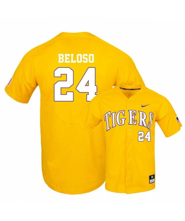 Men's LSU Tigers 24 Cade Beloso Yellow Elite College Baseball Jersey