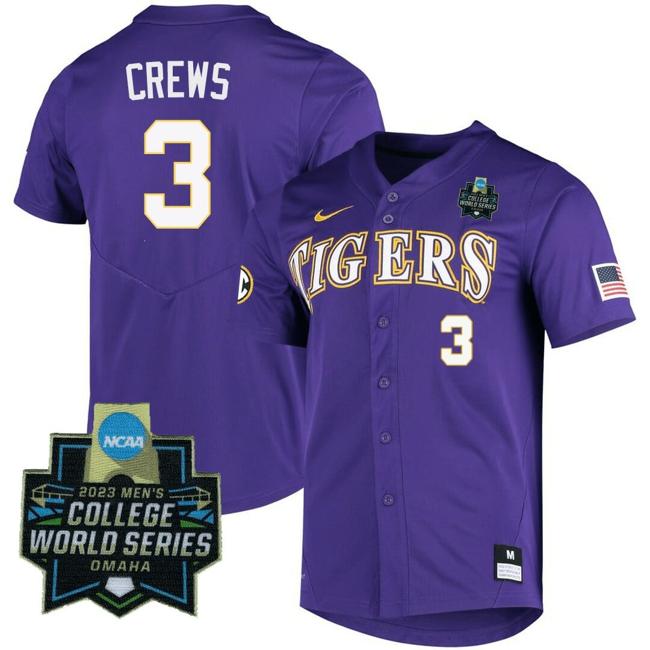 Men's Dylan Crews Jersey 2023 World Series LSU Tigers Baseball NCAA College Purple Alumni #3